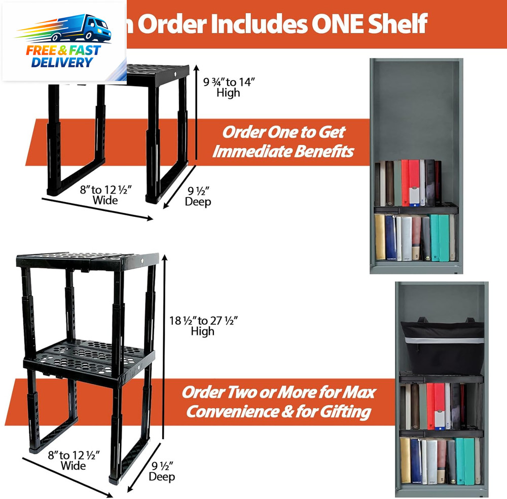 Locker Organizer Shelf， Adjustable Width and Height, Stackable, Ideal Locker She