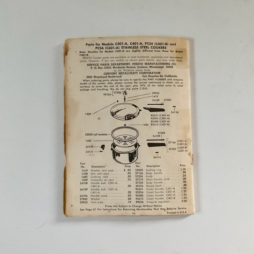 One Presto Control Master Operating User Manual Vintage Appliance