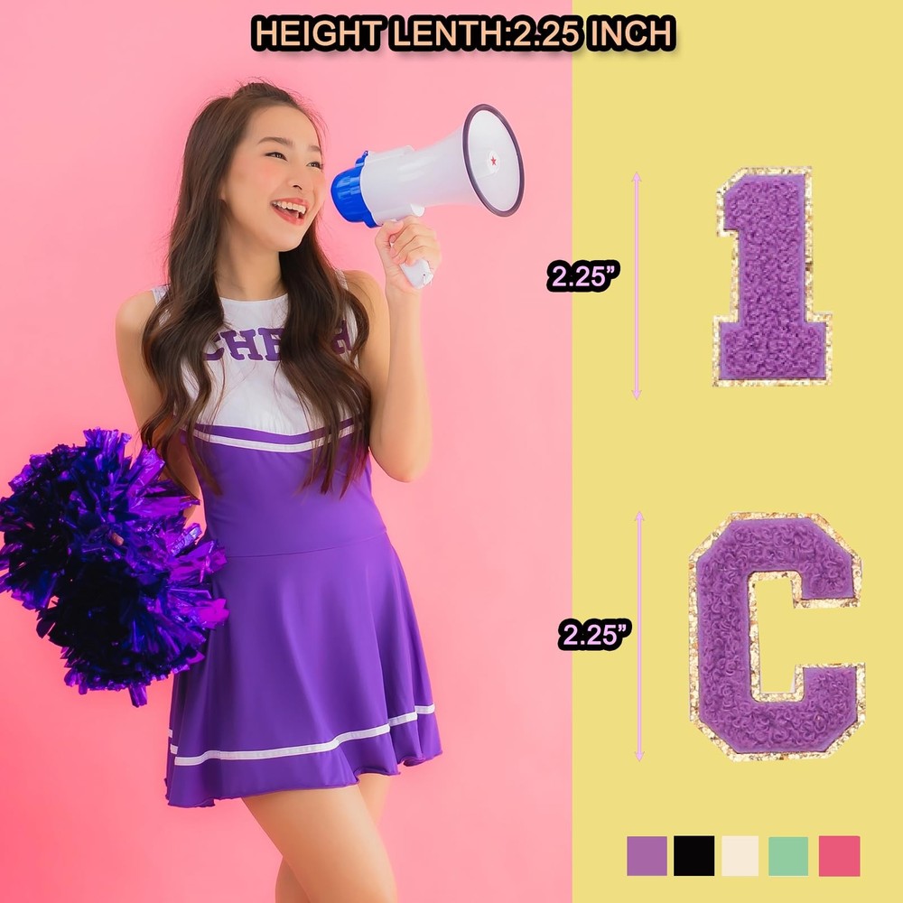 20 PCS Chenille Numbers Patch Set Iron On 0-9 Glitter Varsity Black Decor