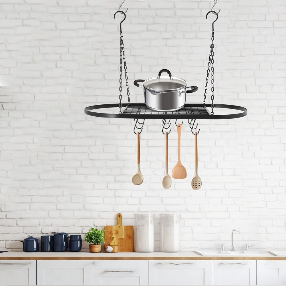 Hanging Pot Holder Pan Hanger Iron Kitchen Rack Cookware Organizer Storage Shelf