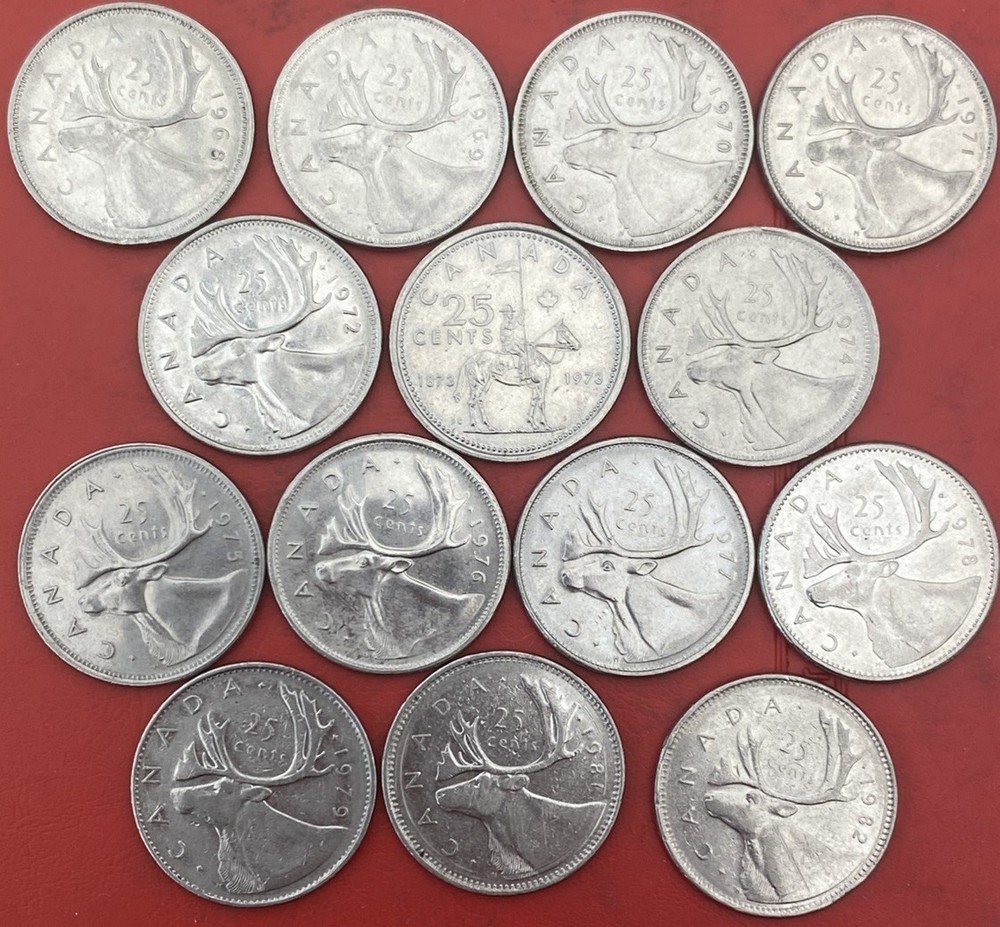 Canada 🇨🇦 14x 1968-1981 25 cent quarter coins