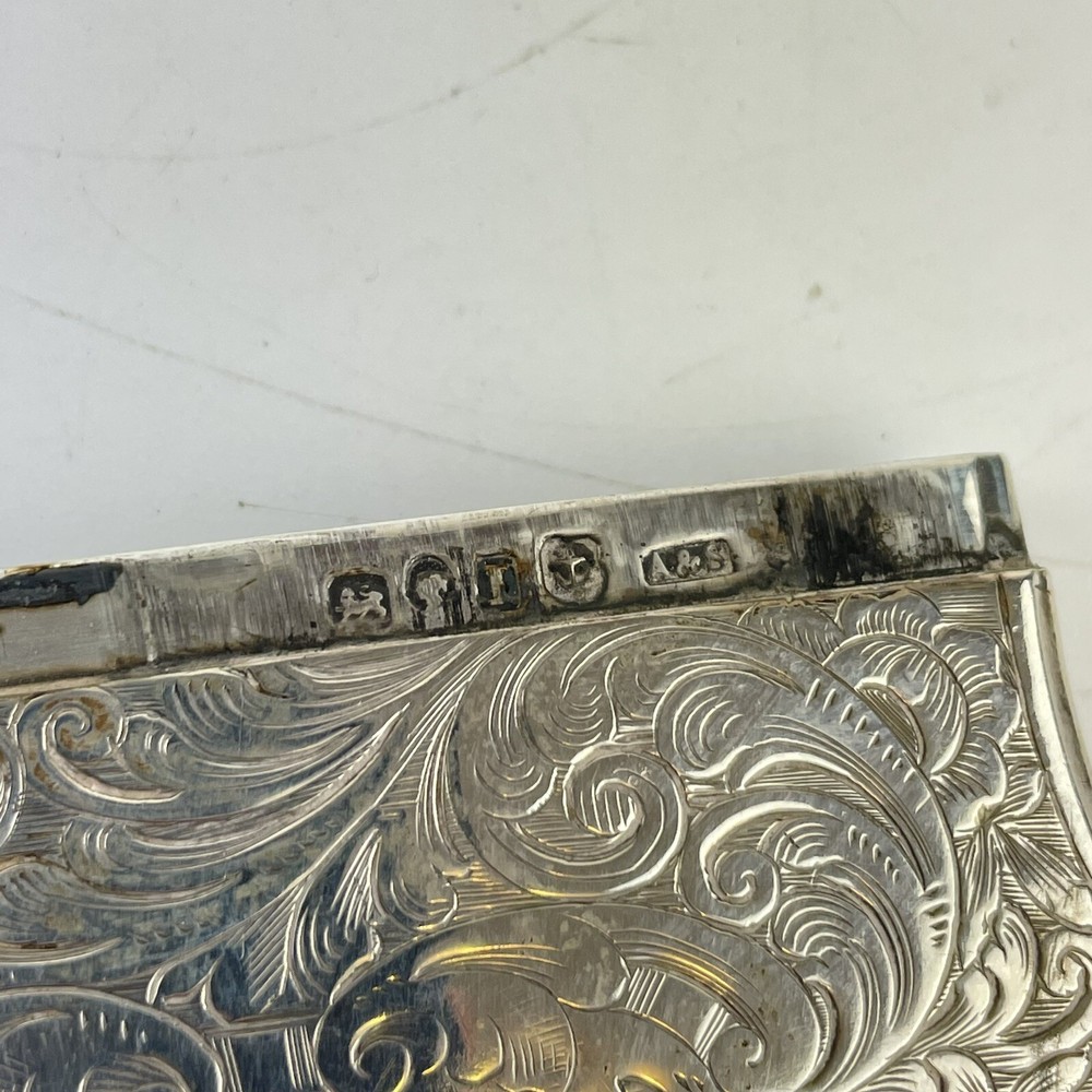 Antique Solid Silver Card Case Engraved Design Aston & Son 1857 10cm
