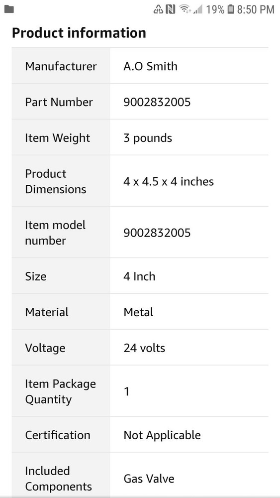 A. O. SMITH Control Gas Hw Nat. Comm