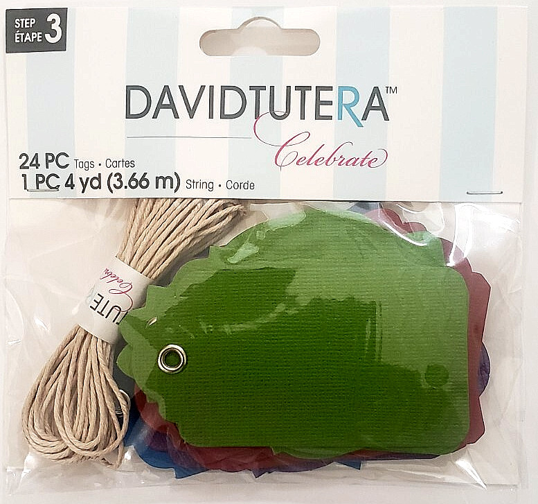DAVID TUTERA  Colorful Assorted Tags with String - 24 TAGS & 1 yd STRING