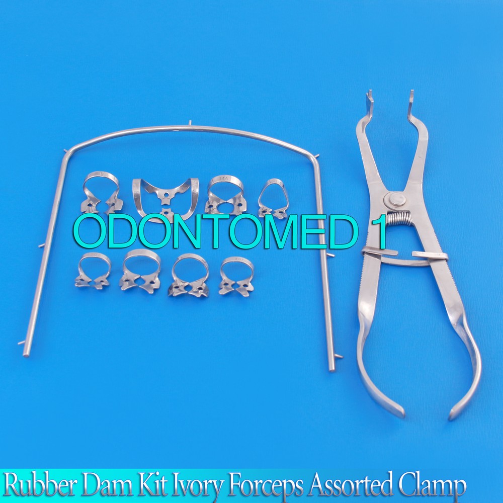 RUBBER DAM KIT IVORY FORCEP,FRAME,ASSORTED CLAMPS ENDODONTIC SET STEEL DN-448