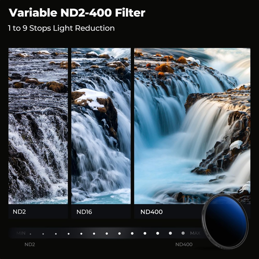 77mm Variable ND Lens Filter ND2-ND400 (1-9 Stops) 18 Multi-Layer Coatings Ad...