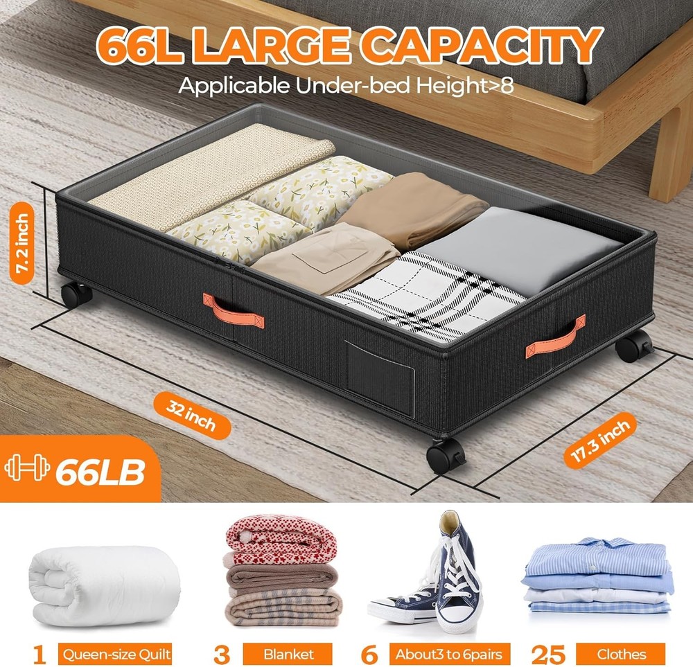 2-Piece Clear Lid Under-Bed Storage Box Set, Black