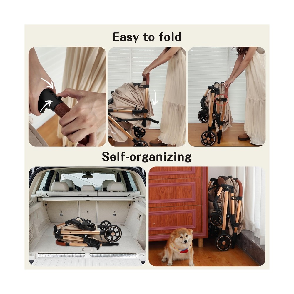 Pet Stroller with One-Click Folding & Storage Basket, for Small and... Fast Ship