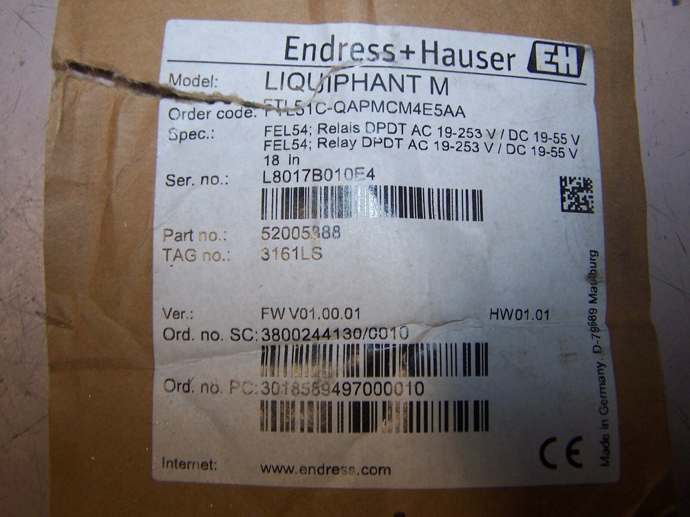 NEW ENDRESS & HAUSER LIQUIPHANT LIQUID LEVEL SENSOR FTL51C-QAPMCM4E5AA