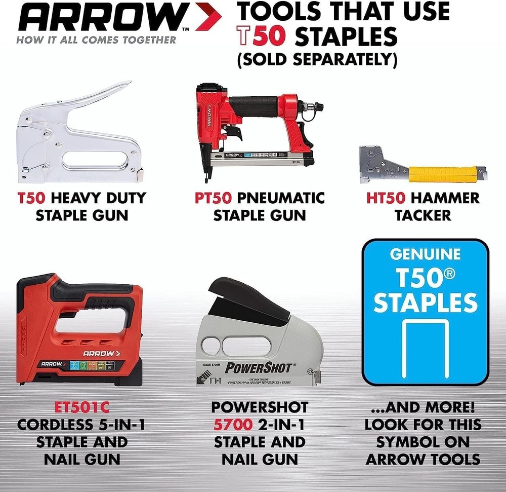 Arrow T50 9/16" Staples, 1250 Count