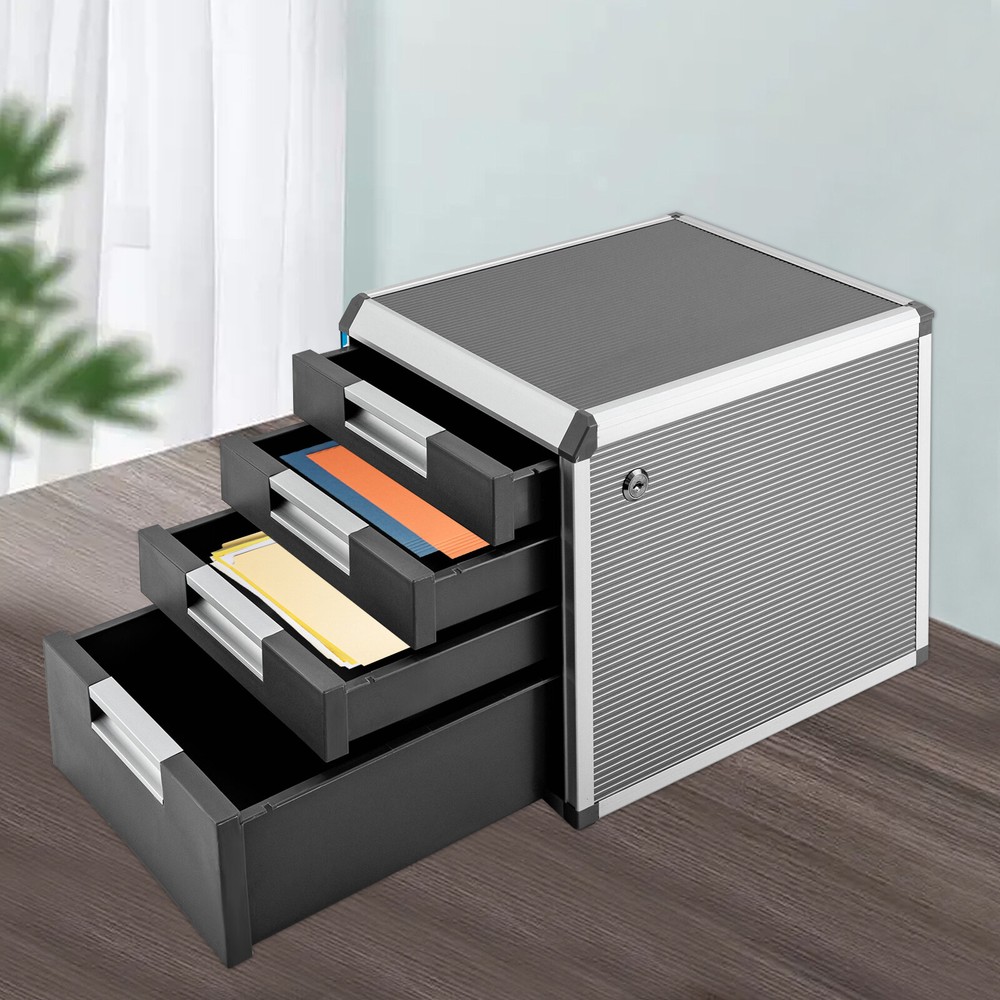 4 Layers Organizer Drawer Books Desktop File Locking Storage Cabinet Office