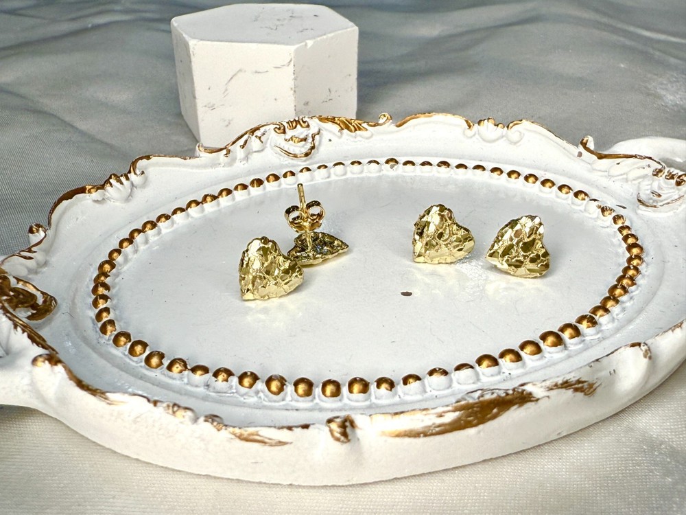 10K Real Solid Yellow Gold Heart Nugget Earrings