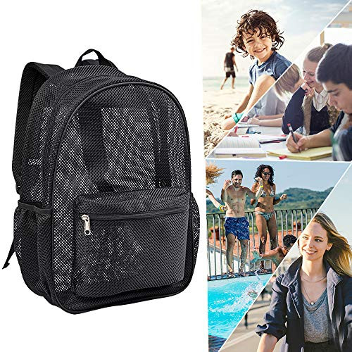 Heavy Duty Mesh Backpack, See Through College Backpack with Padded Black
