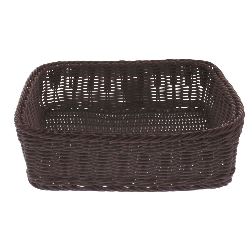 HUBERT Storage Basket, Rectangular Brown Plastic Wicker - 14" L x 12 3/4 W x 4"