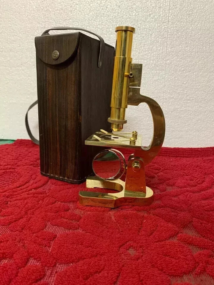 Antique Brass Microscope Student 9 '' Vintage Style Microscope With Leather Case