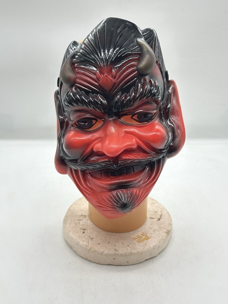 Vintage Rubber Red Devil / Demon Halloween Mask w/ Elastic Head Strap