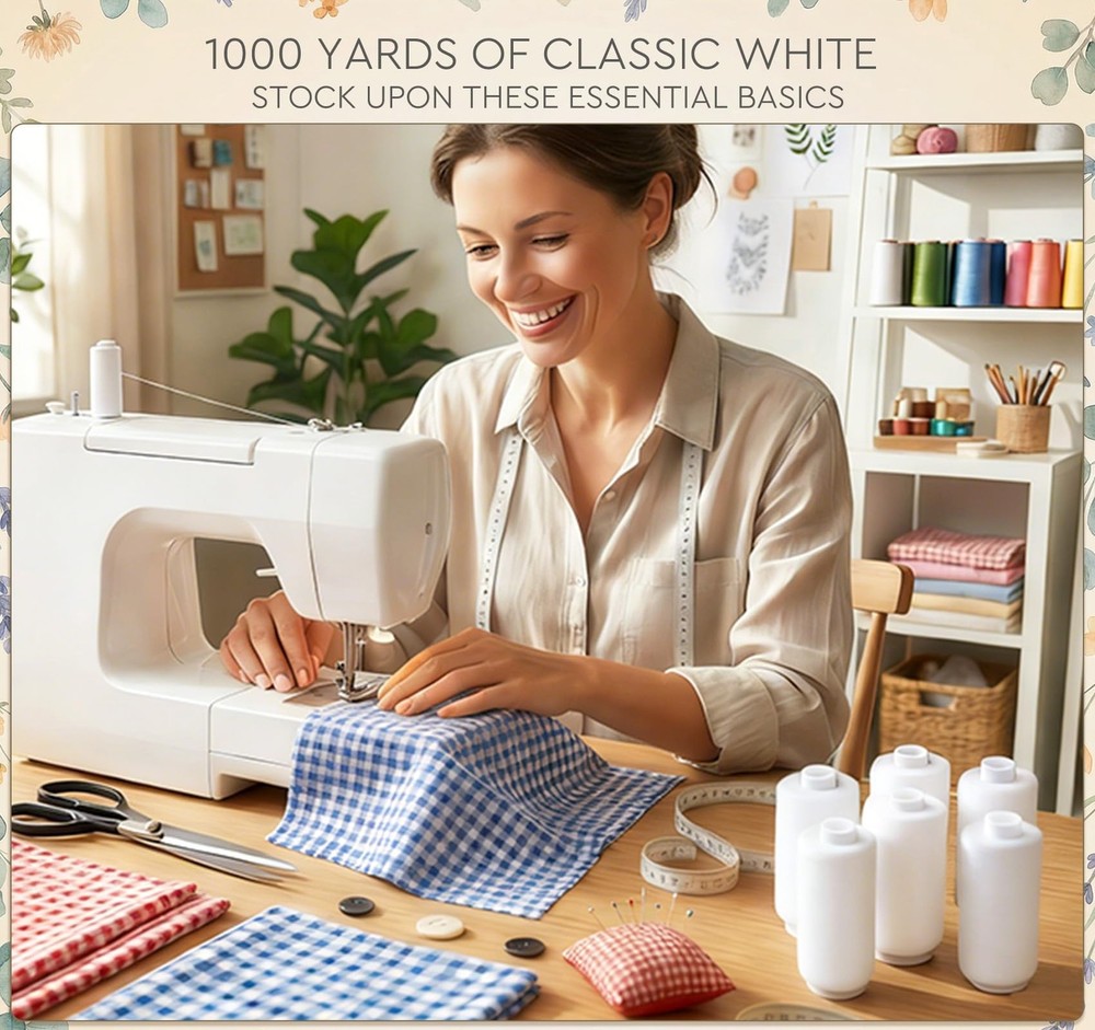 Thread for Sewing 12 Spools 1000 Yards Each, Polyester All Purpose Thread Whi...