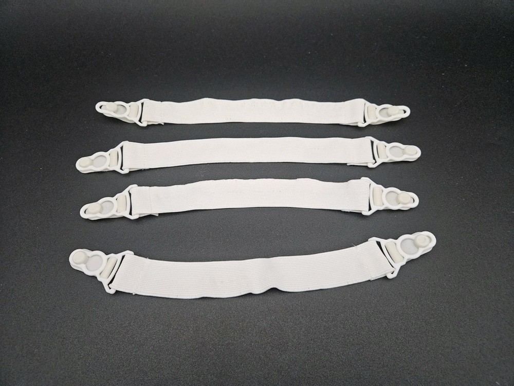 Set of 4 White Adjustable Elastic Bed Sheet Grippers with Clips