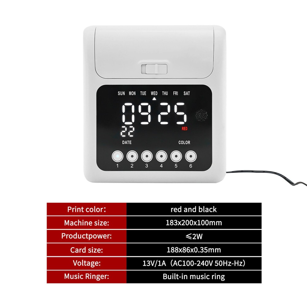 Employee Attendance Punch Time Clock Payroll Recorder LCD Display with 50 Cards