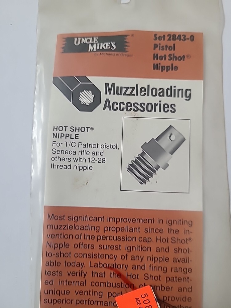 Uncle Mike's Muzzle Loading Accessory 2843-0 Pistol Hot Shot Nipple-NOS