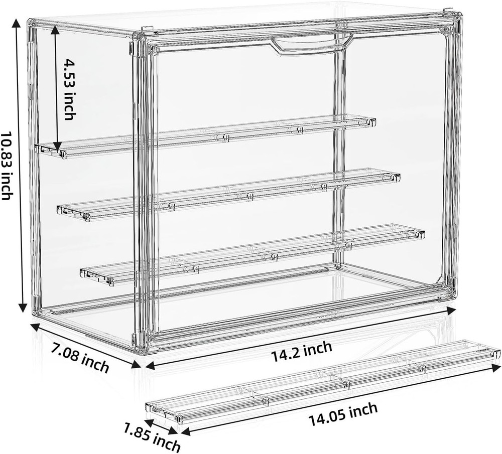 Clear Acrylic 4 Tier Figure Display Case with 3 Movable Plates Stackable Show