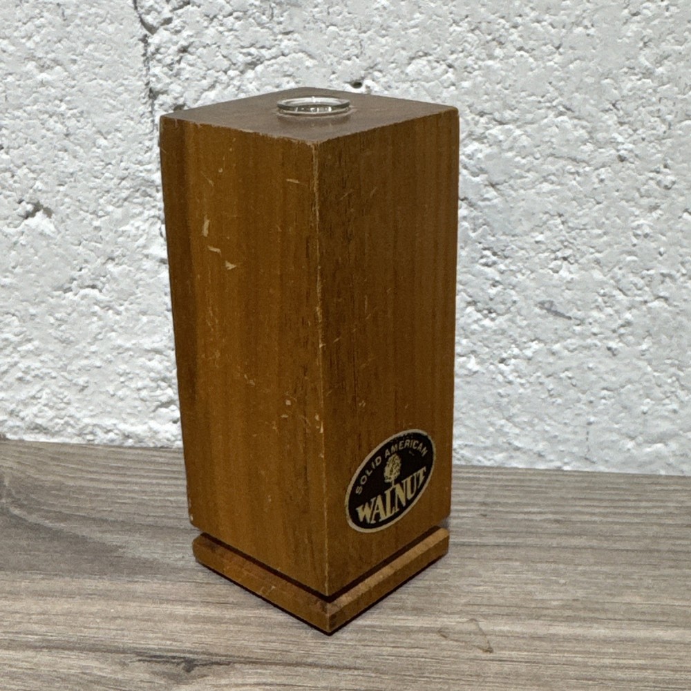 '50s vintage hand carved solid Walnut pen holder