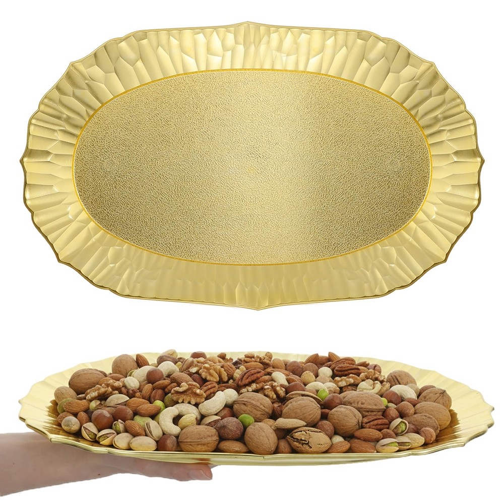 Afcabakila 6 Pack Plastic Serving Tray Set, Gold Rectangular Serving Platters...