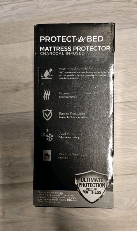 PROTECT A BED Charcoal Infused Mattress Protector QUEEN New
