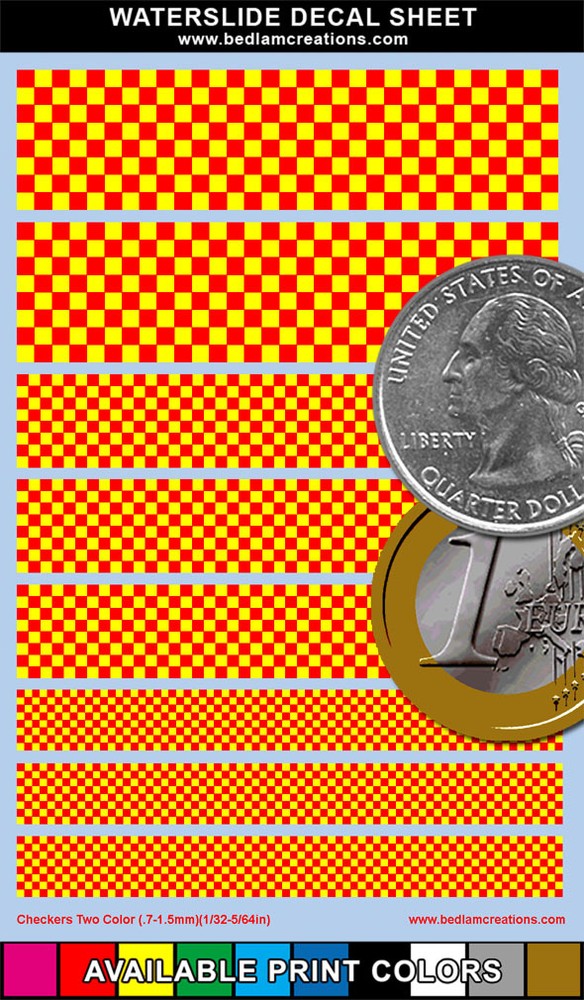 Waterslide Decals Miniature Checkers 2"x3" Sheet