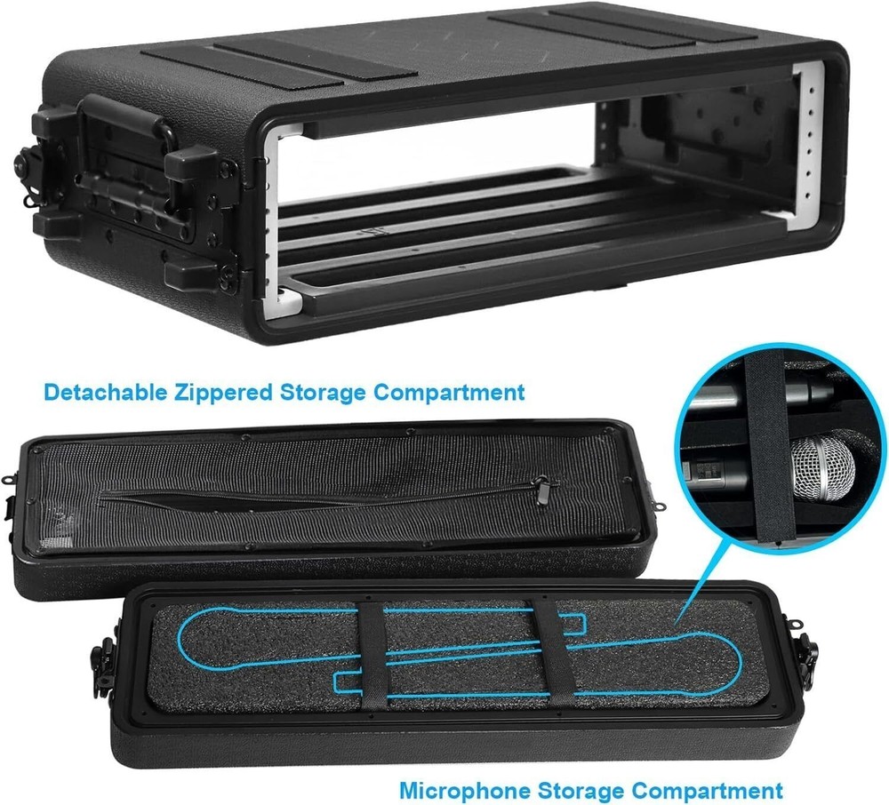 2U/4U/6U Rack Case Depth, 19" Rackmount Flight Cases w/ Microphone Compartments