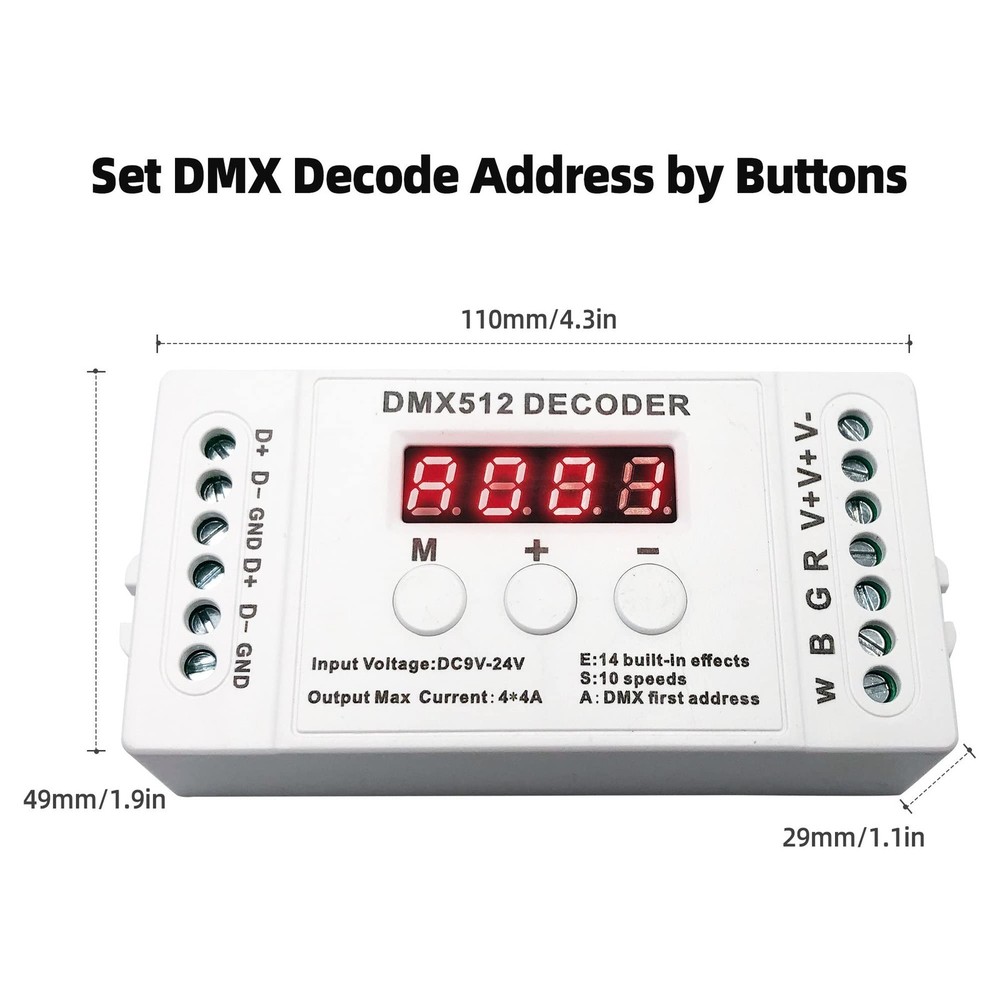 4 Channel DMX Decoder with RDM Digital Display,DMX512 Dimmer Driver PWM RGBW ...