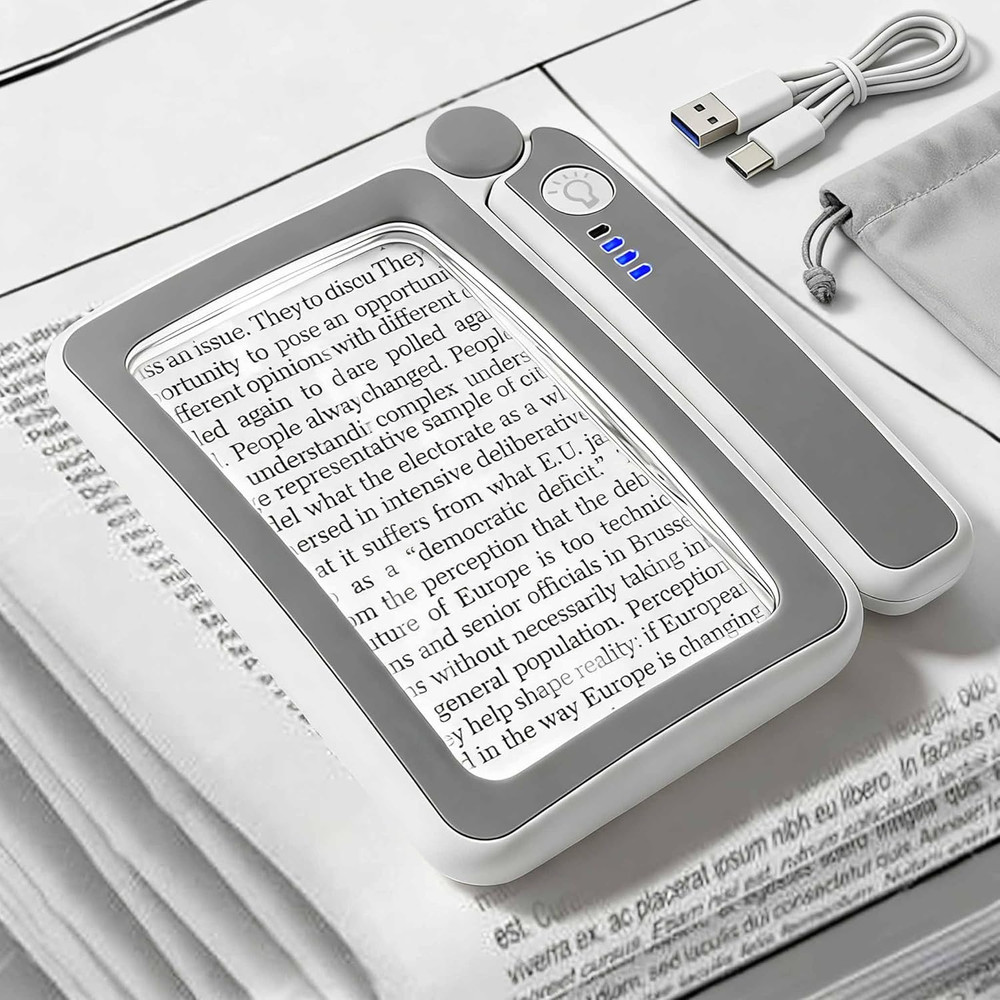 Rechargeable Magnifying Glass with Light, 5X Large Rectangular Page Magnifier