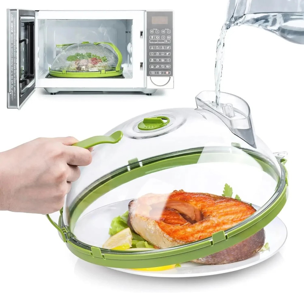 Clear Microwave Splatter Cover with Handle & Steamer Plate Kitchen Tool