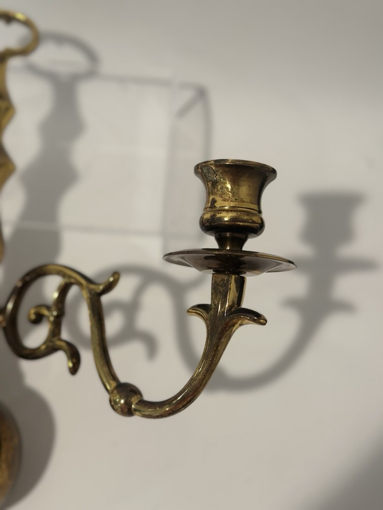 Brass Wall Scones Double Arm Wall Mount Vine Pattern Candle Holder Art Deco