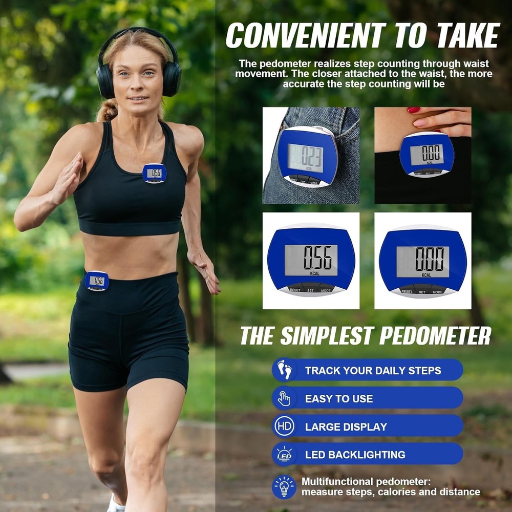 User-Friendly Pedometer for Steps, Distance & Calories - 32 Count Blue Set