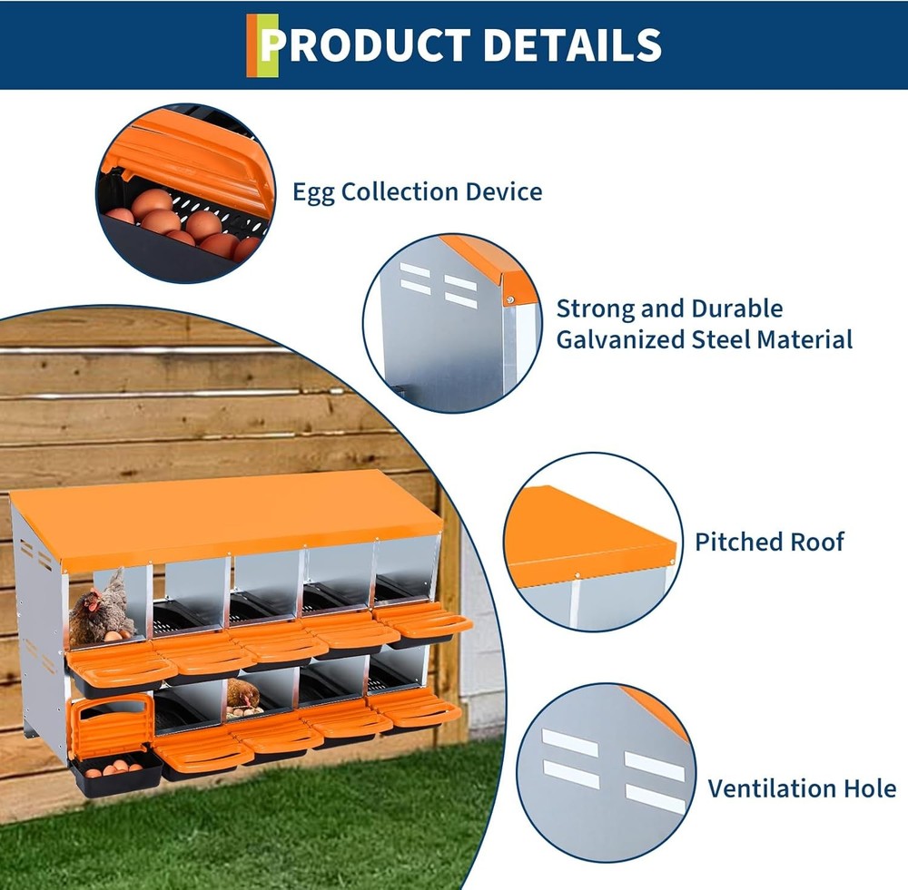 Chicken Nesting Boxes 10 Compartment Metal Roll Away Nest Box Chicken Laying Egg