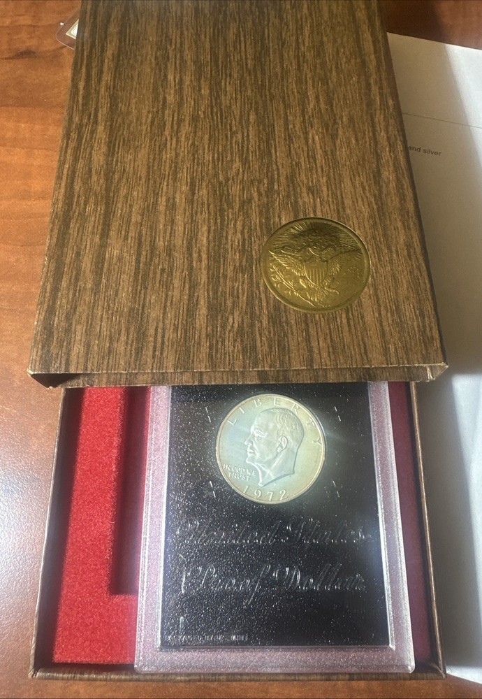 1972 S Eisenhower Proof Silver $ 40% Silver In OGP & Brown Box