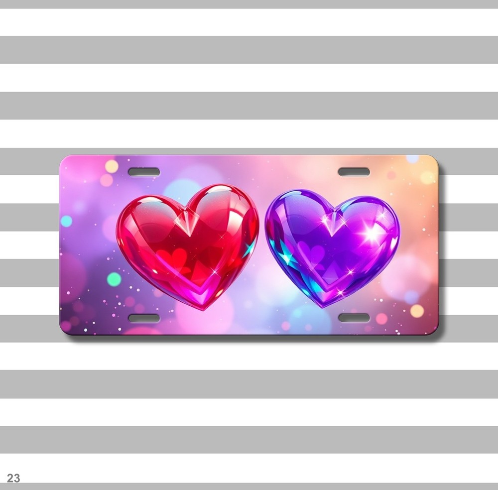 Romantic Hearts License Plate Optional Text Universal Fit Plate Unique Gift