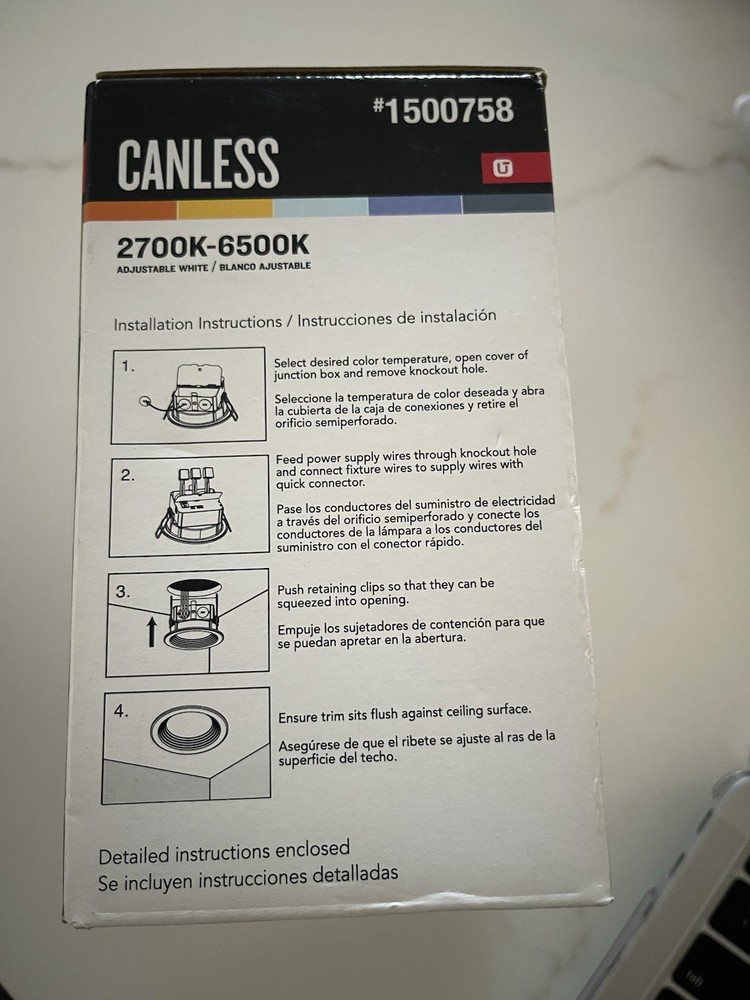 Utilitech Canless Recessed Light Kit #1500758 LED 2700k-6500k Adjustable White