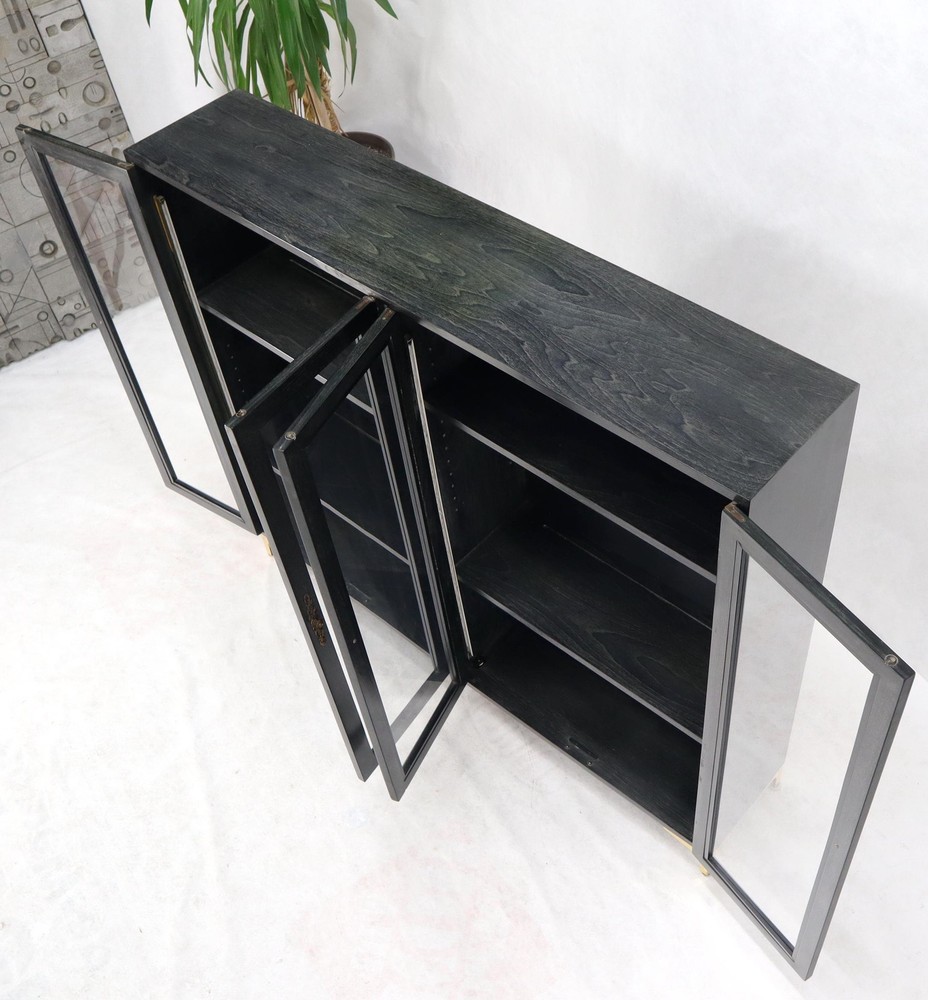 Large Mid-Century Modern Ebonized and Cerused Walnut Four Doors Bookcase