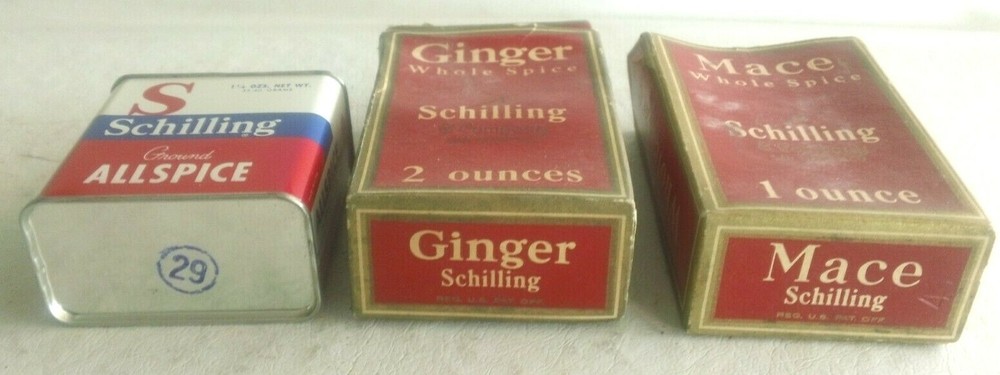 Vintage Schilling Spice Boxes & Tin – Allspice, Ginger & Mace