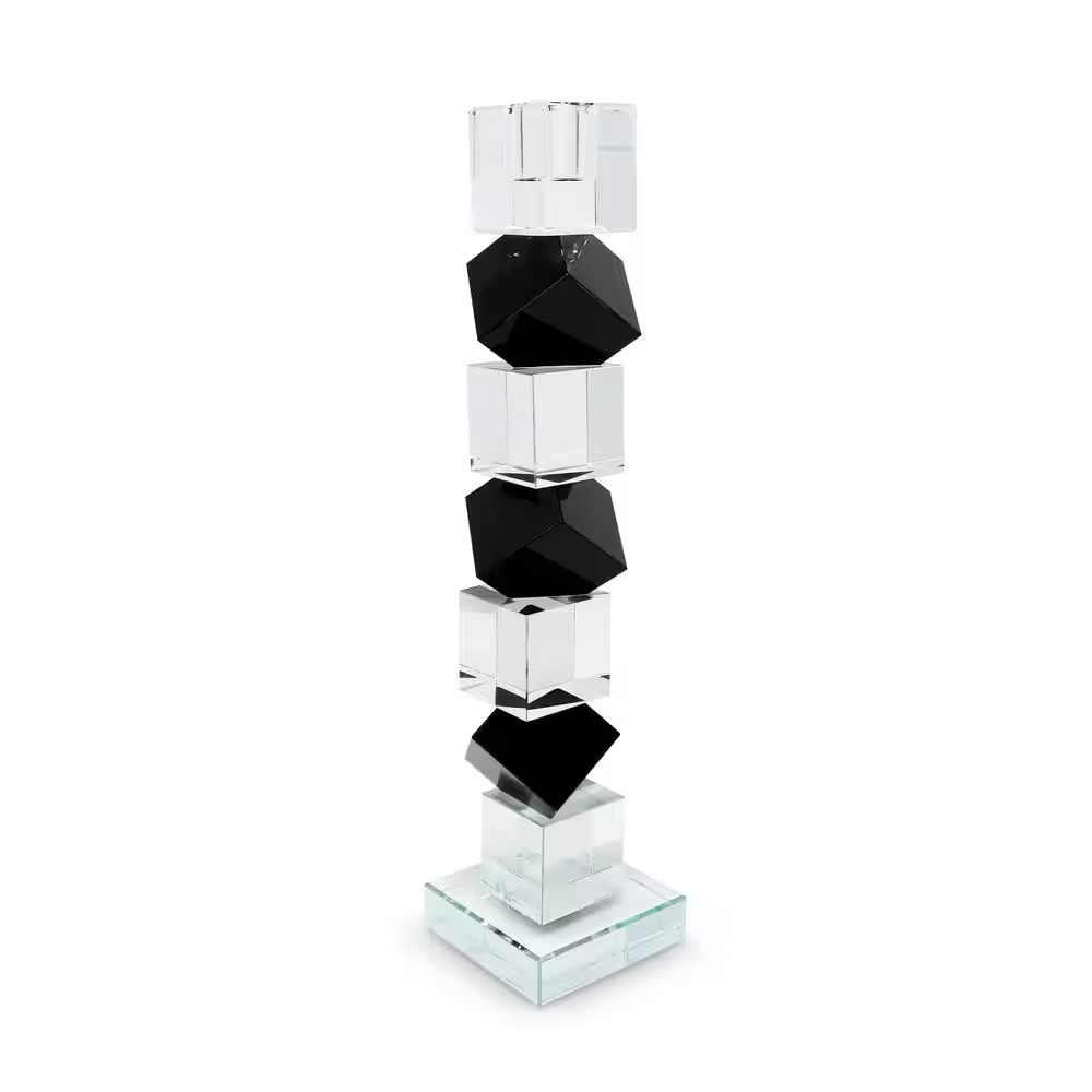 12 In. Black and Clear Crystal Tabletop Taper Candlestick
