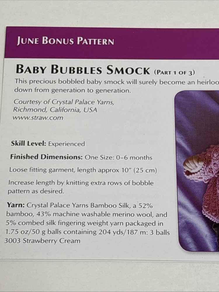 Baby Bubbles Smock Knitting Pattern Cards Pages