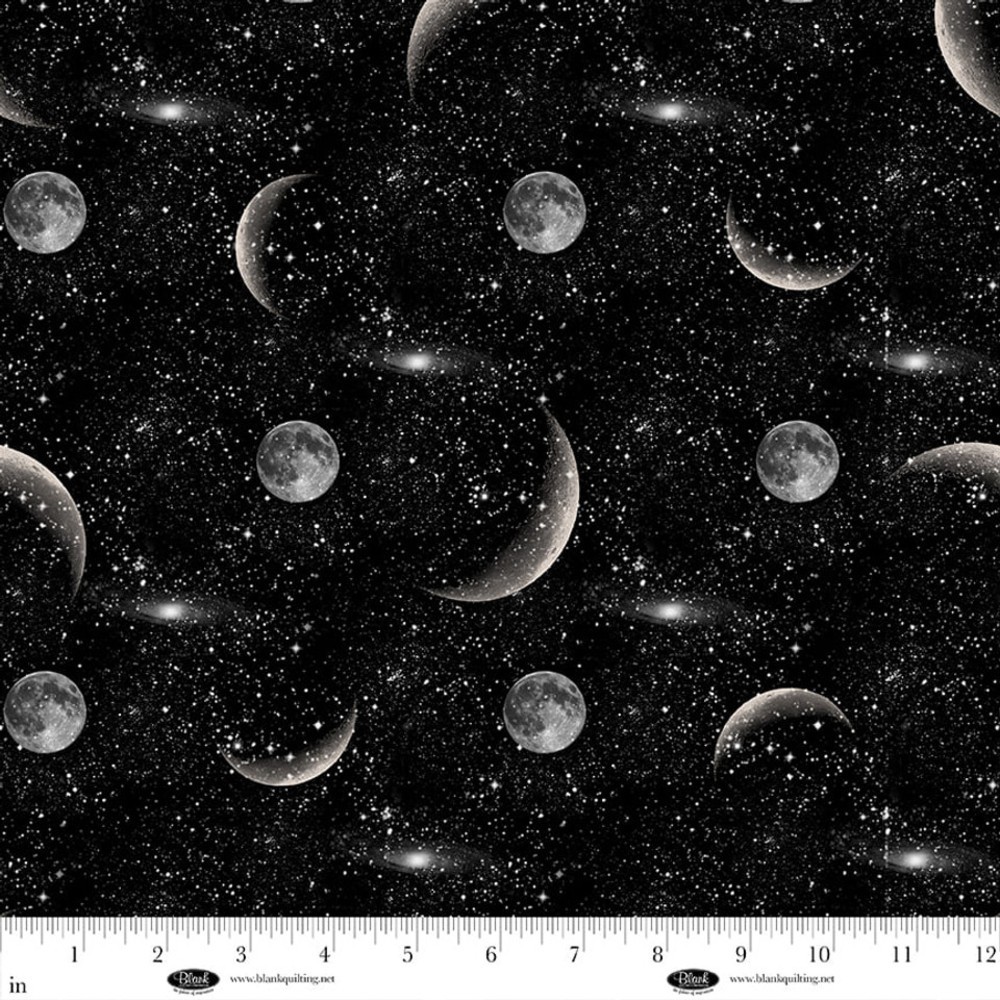 Space Cadet Moon Black Cotton Fabric