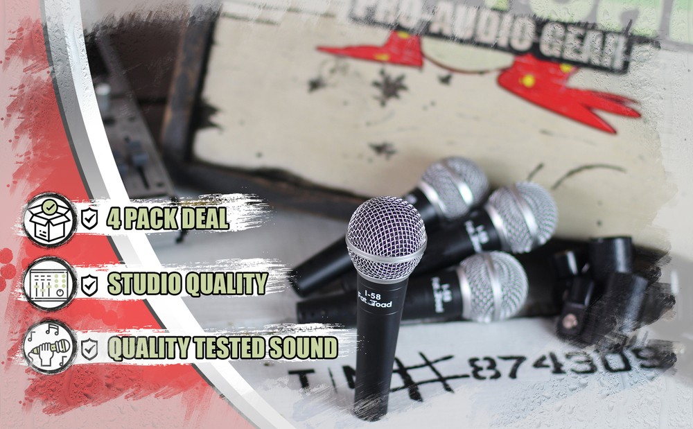 Cardioid Microphones with Clips (4 Pack) by FAT TOAD | Vocal Handheld, Wired