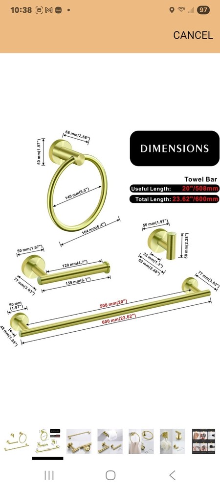 Gold bathroom accessories set