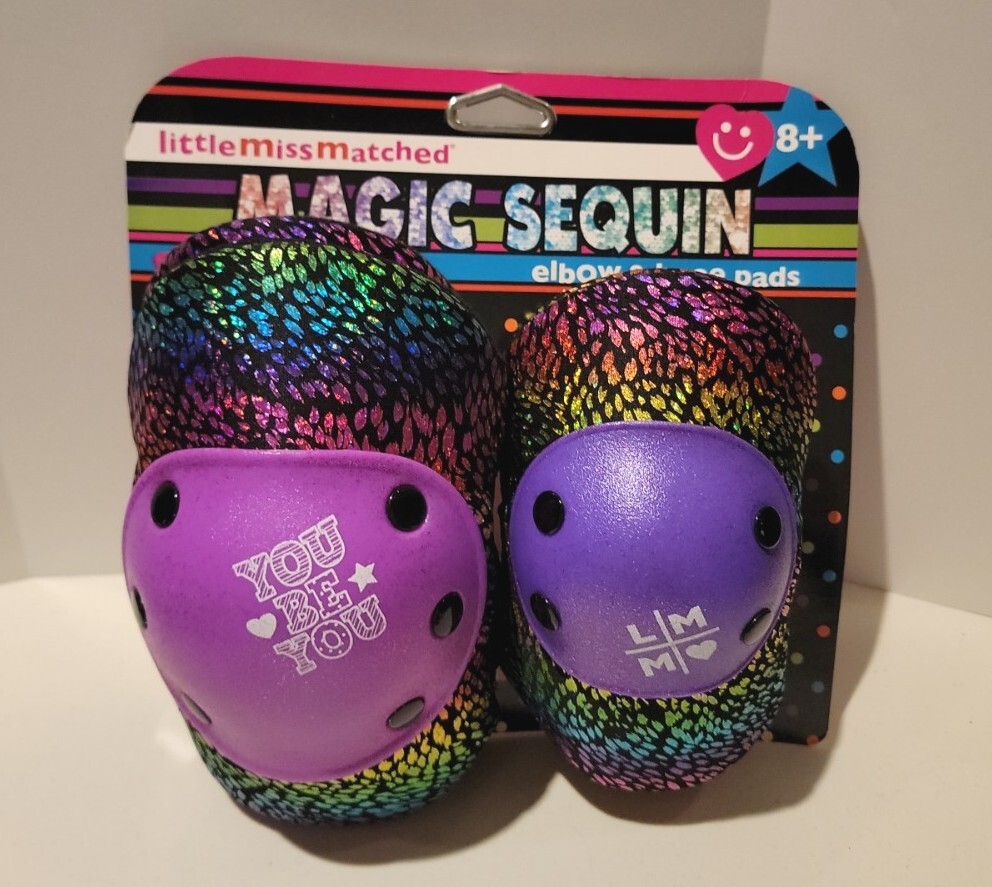MAGIC Sequin Knee & Elbow Pads Set Hardshell Hook Loop Adjustable Straps 8+