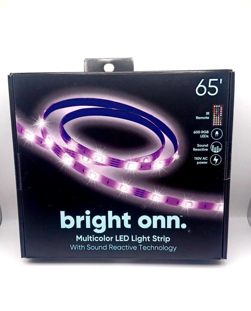 Bright Onn. Multicolor LED Light Strip With Sound Reactive Technology 65'