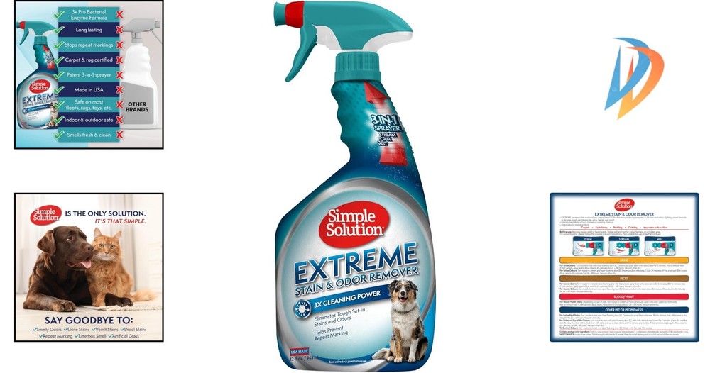 Simple Solution Extreme Pet Stain & Odor Remover - 32oz Safe & Effective Spray