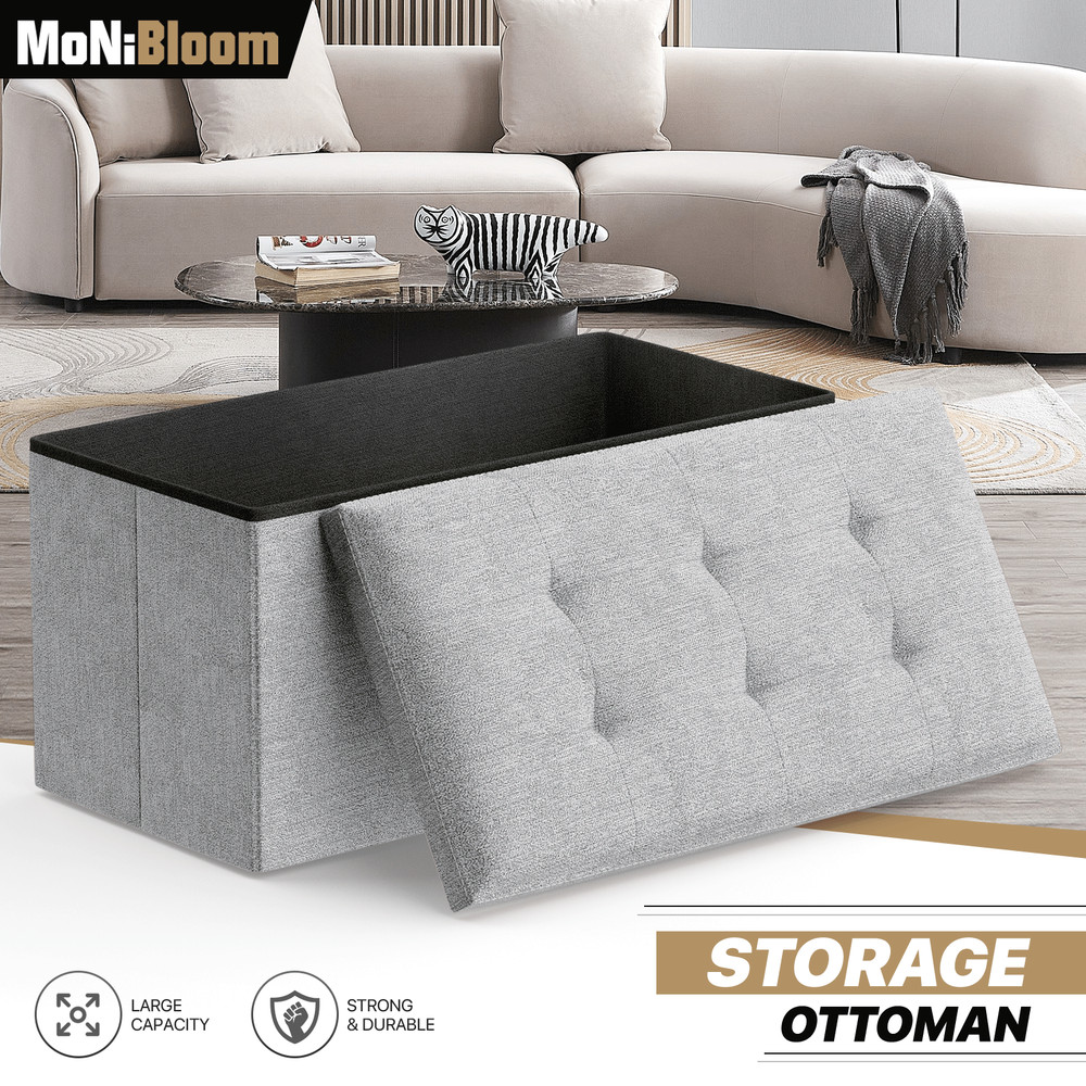 30" Gray Modern Storage Ottoman Benches Fabric Upholstered Rectangular Footstool